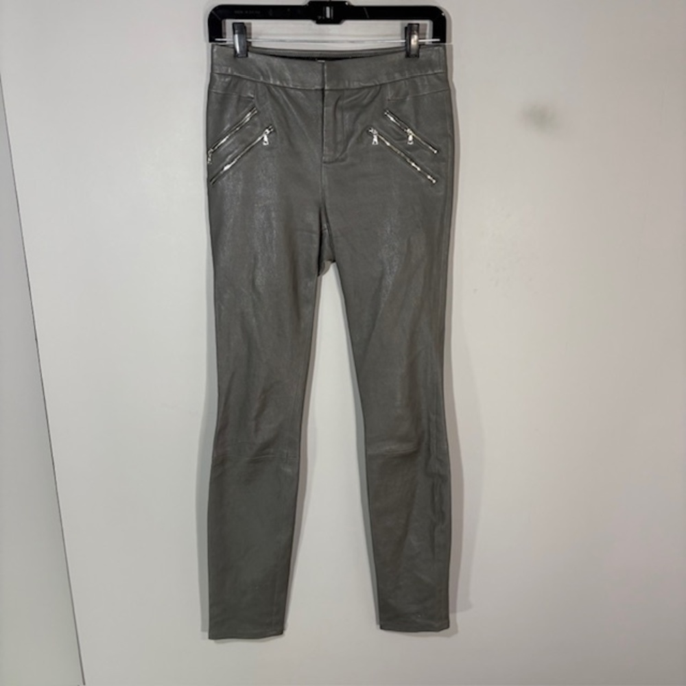 J Brand Leggings Womens 4 Gray Lamb Leather Ankle Zip Pocket Skinny Pants